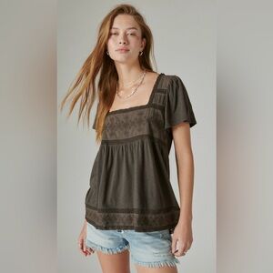 Lucky brand embroidered square neck tee